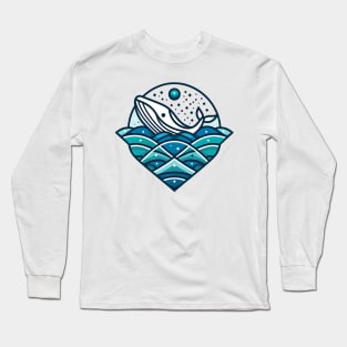 geometric ocean whale Long Sleeve T-Shirt